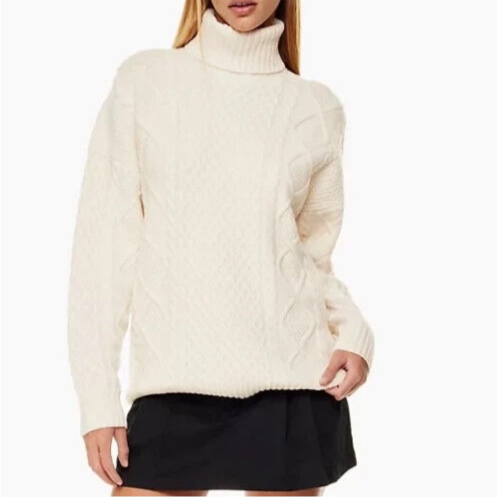 Sunday Best Merino Wool Ivory Cable Knit Turtleneck Sweater size large